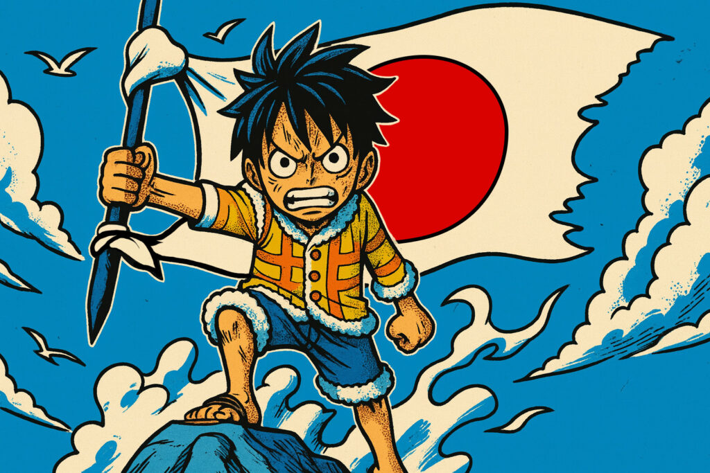 日本の国旗を守る男