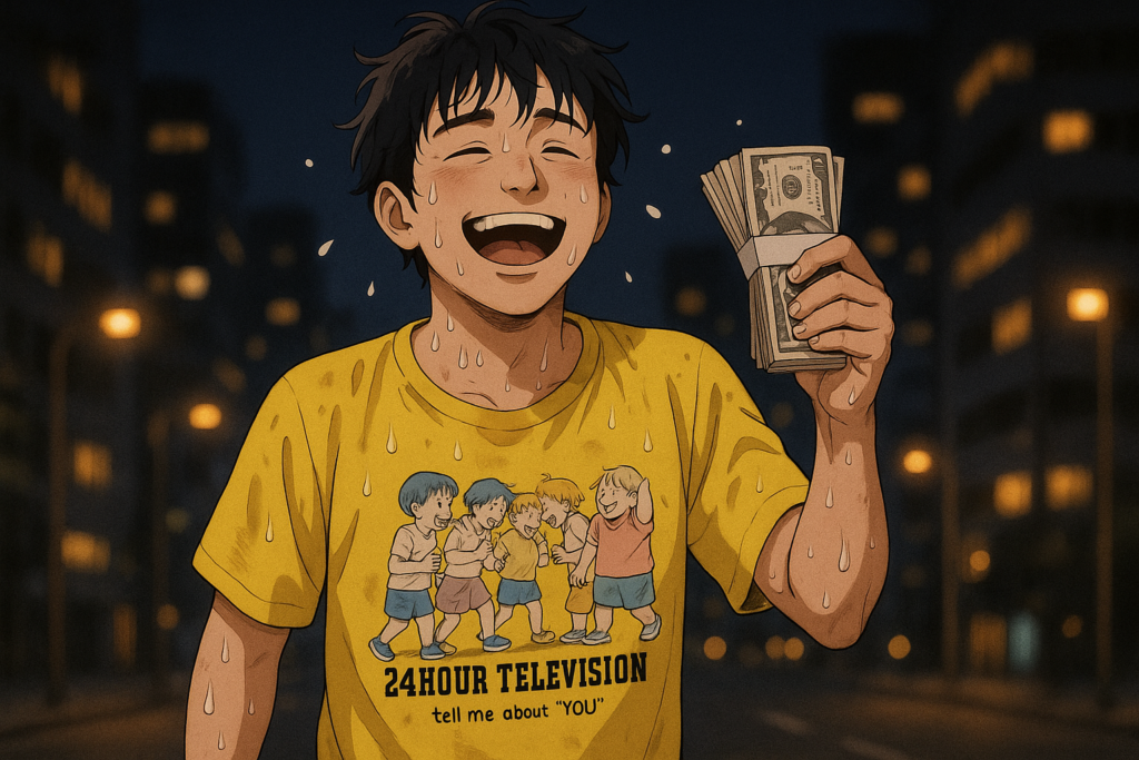 汗だくで笑うランナー