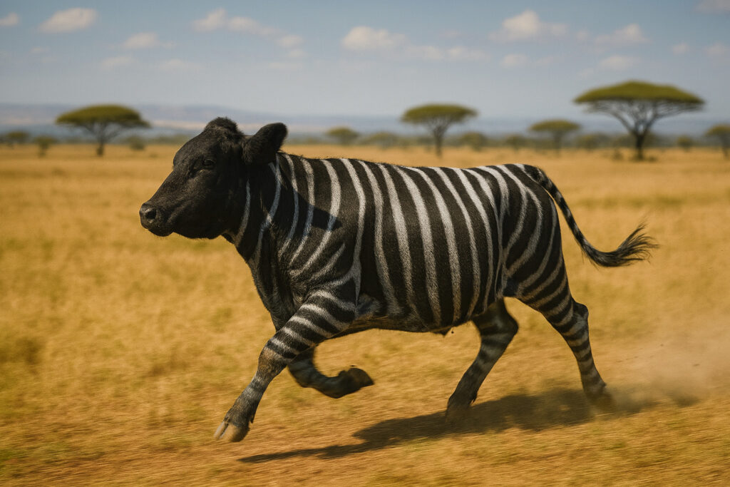 サバンナを駆けるシマウシ