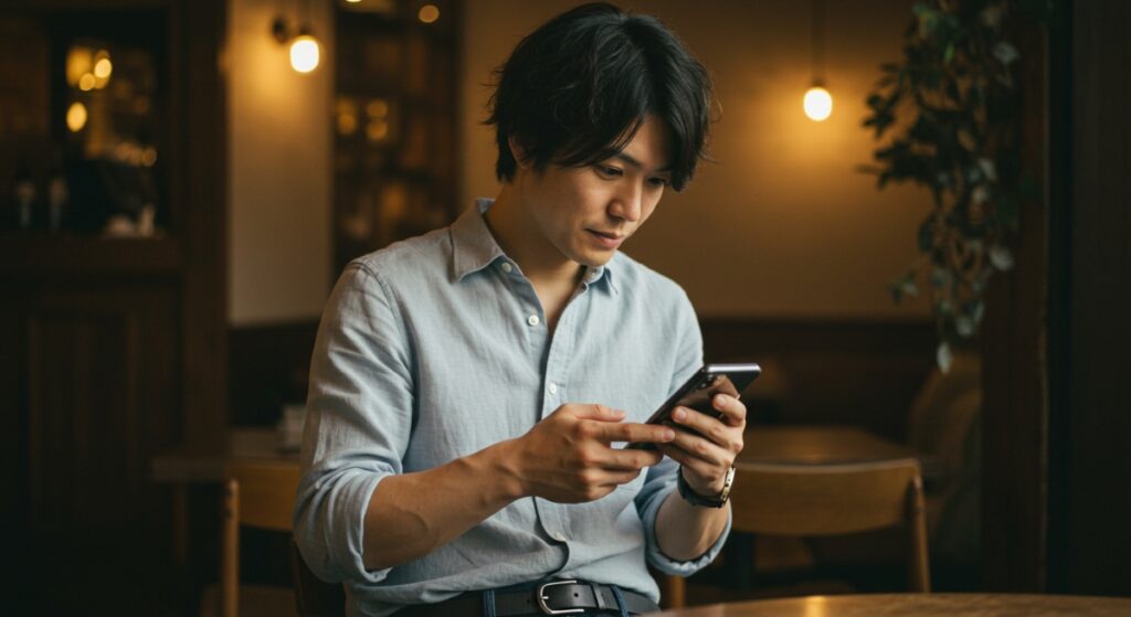 スマートフォンを操作する男性